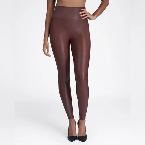 SPANX Mahogany burgundy Faux Leather Leggings Size Large